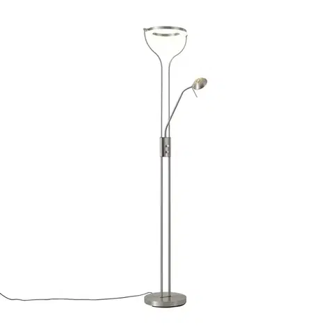 Stojace lampy Moderná stojaca lampa oceľ s čítacím ramenom vrátane LED a stmievača - Divo