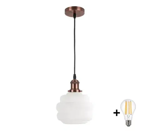 Svietidlá BRILAGI - LED závesný luster RETRO GLASS 1xE27/60W/230V Ø 20 cm medený/biely NSTK7639+AI0179