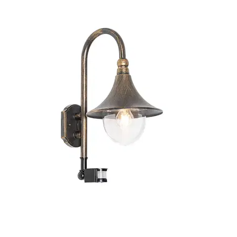Vonkajsie svetlo so senzorom Vonkajšia nástenná lampa starožitné zlato IP44 vrátane snímača pohybu - Daphne