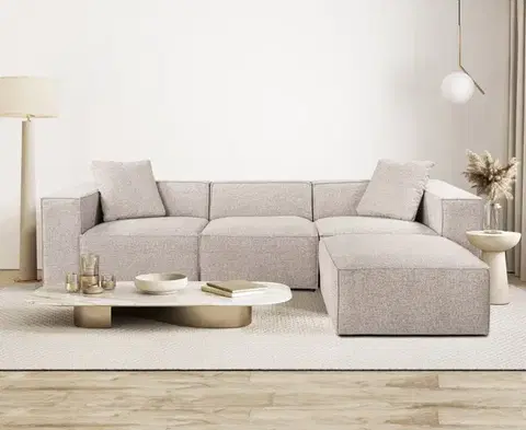 Sedacie súpravy Rohová sedacia súprava / Rohová pohovka Lora (L1-O1-1R-POUFFE ) - Mocha
