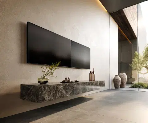 Televízne stolíky DELIFE TV stolík Cuor 200 cm keramika emperador extra leštený tmavohnedá 1 výklopné dvierka 1 zásuvka závesné