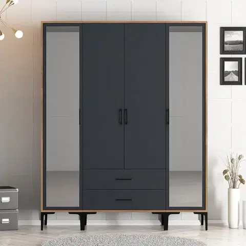 Šatňové skrine Šatníková skriňa Kumsal RTR - Walnut, Anthracite