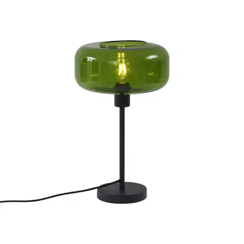 Stolné lampy Retro stolová lampa čierna so zeleným sklom - Bizle