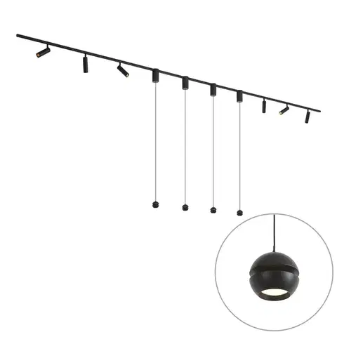 Koľajnicové svetelné systémy Moderný koľajnicový systém čierny so 6 bodovými svetlami a 4 závesnými svietidlami Easylift 1-fázový - Slimline Uzzy Tira