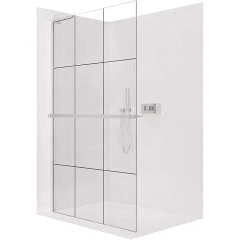 Sprchové dvere CERANO - Sprchová zástena Walk-in Onyx L-ľavá vzpera - 8 mm + polička/držiak na uteráky - chróm, industriálne sklo - 140x200 CER-8050BD1365