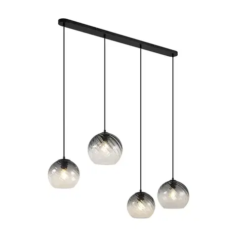Závesné svietidlá Art Deco závesná lampa čierna s dymovým sklom obdĺžniková 4-svetlá - Bao