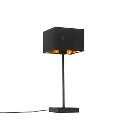 Stolné lampy Moderná stolná lampa čierna s tienidlom z látky čierna so zlatom - VT 1