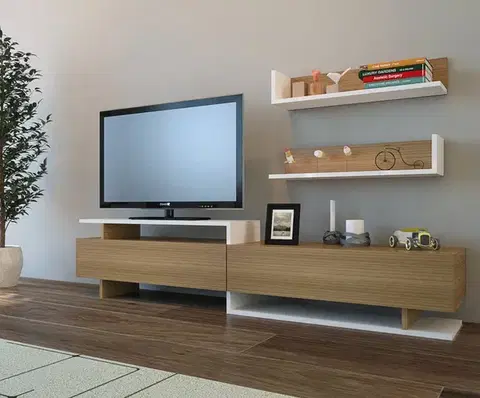 Obývacie steny TV skrinka / Obývacia stena Ayaz - Teak, White
