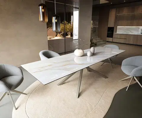 Jedálenské stoly DELIFE Jedálenský stôl Edge 300×100 cm keramika Onyx Pearl krížová podstava hranatý titánová farba
