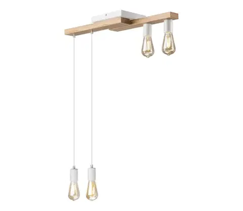 Svietidlá  Luster na lanku CORTINA 4xE27/15W/230V biela/dub LM-4.237/BIAŁY
