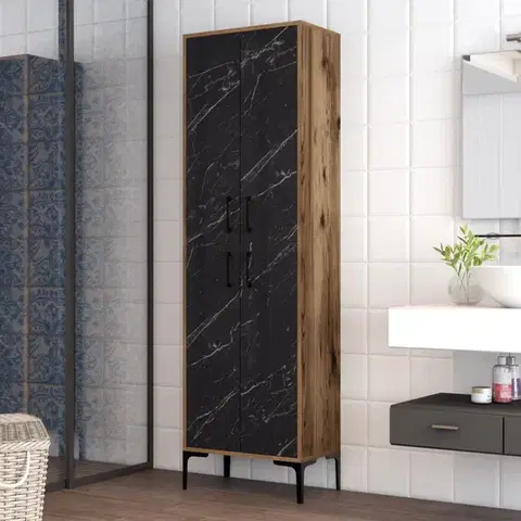 Šatňové skrine Viacúčelová skrinka Berlin A - Walnut, Black Marble