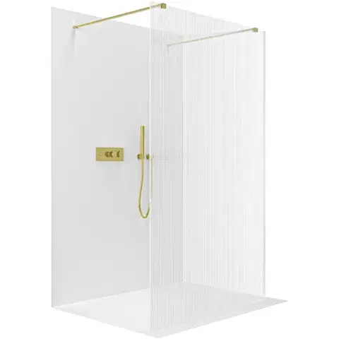 Sprchové dvere CERANO - Sprchová zástena Walk-in Onyx Duo Ľ/P - 8 mm - hranatá vzpera - zlatá, ryhované sklo - 150x200 CER-8050BD1934