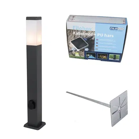 Zahradne stlpove lampy Vonkajšia lampa tmavo sivá 80 cm so zásuvkou IP44 - Malios