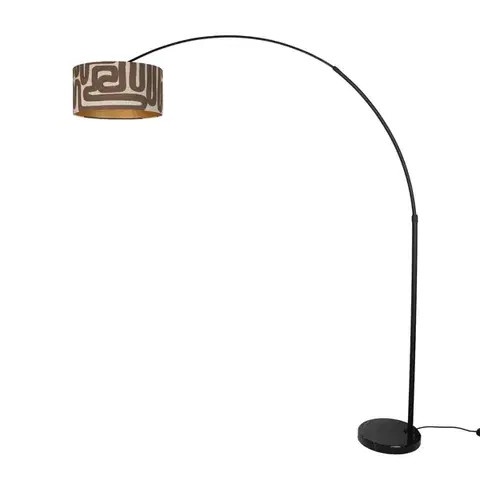 Oblúkové lampy Stojacia lampa čierna s hnedým a béžovým pruhovaným tienidlom 50 cm - XXL