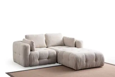 Sedacie súpravy Rohová sedacia súprava / Rohová pohovka Amaris 2 Seater With Pouffe - Beige