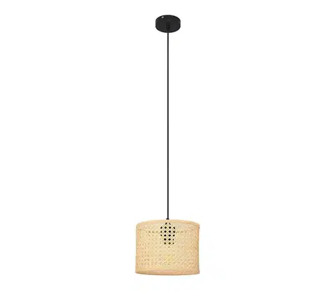 Svietidlá  Luster na lanku ALBA 1xE27/15W/230V pr. 20 cm ratan/čierna W-KM 2015/1 BK + RATTAN