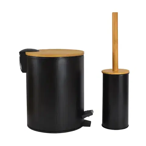 Plastové koše Súprava kôš 5l + WC kefa  čierna  Wood