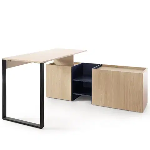 Moderné kancelárske stoly Písací Stôl Sergio SE8+Komoda 3D Béžová /Dub/Námornícka Modrá