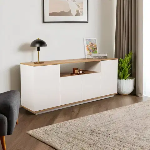 Komody Konzolový stolík Arista - White, Cadiz Oak