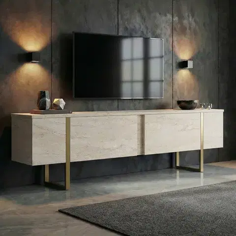 TV stolíky ROME TV stolík na nožičkách, traventine/zlatá