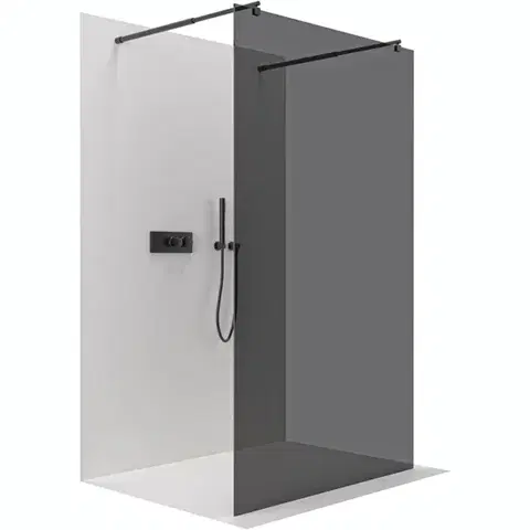 Sprchové dvere CERANO - Sprchová zástena Walk-in Onyx Duo Ľ/P - 8 mm - okrúhla vzpera - čierna matná, grafitové sklo - 50x200 CER-8050BD2352