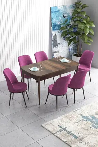 Jedálenské sety Extendable Dining Table & Chairs Set (7 Pieces) Han - Baroque, Purple