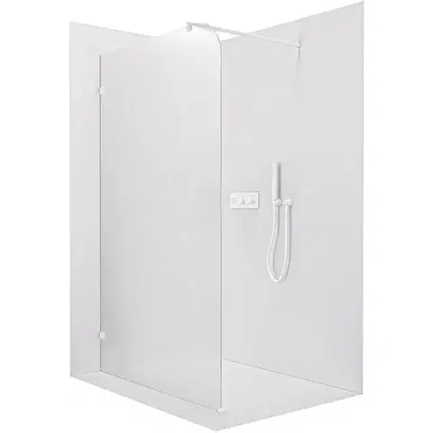 Sprchové dvere CERANO - Sprchová zástena Walk-in Orbis Round - Ľavá - 8 mm - guľatá vzpera - biela matná, mliečne sklo - 120x200 CER-682444