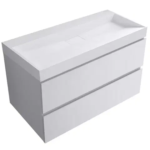 Kúpeľňový nábytok CERANO - Kúpeľňová skrinka Carole - biela matná + umývadlo z lit. mramoru Vita - biela matná - 100x58x46 CER-668989