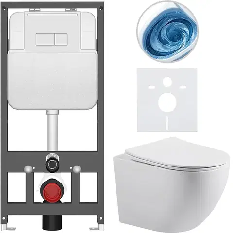 Záchody CERANO - Kompletný WC set Basic/Cesso - biela lesklá - WC tlačidlo Modulo/Biela - závesné - predstenová inštalácia - 49x36 CER-8050BD86003