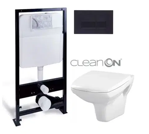 Závesné wc sety PRIM predstenový inštalačný systém s čiernym tlačidlom 20/0044 + WC CERSANIT CLEANON CARINA + SEDADLO PRIM_20/0026 44 CA2