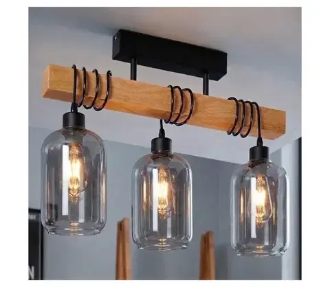 Svietidlá BRILAGI - Prisadený luster WOOD GLASS 3xE27/60W/230V borovica/čierna/dymovo sivá EG44074+3xNSTK7757