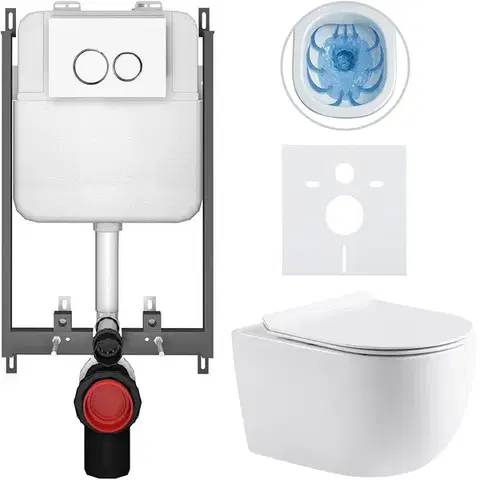 Záchody CERANO - Kompletný WC set Basic/Felci - biela lesklá - WC tlačidlo Dualo/Biela - na zamurovanie - 53x37 CER-8050BD86061