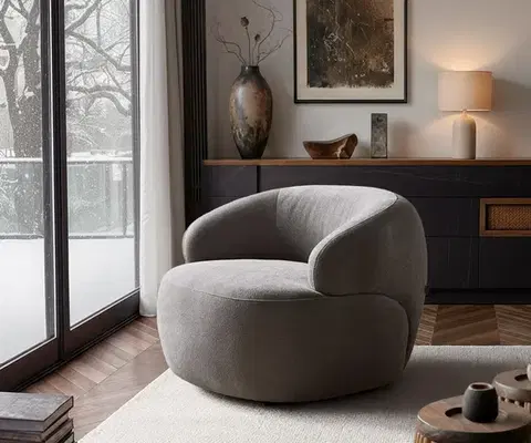 Lounge kreslá DELIFE Lounge kreslo Nova 88x88 cm štruktúrovaná látka mäkký sivá