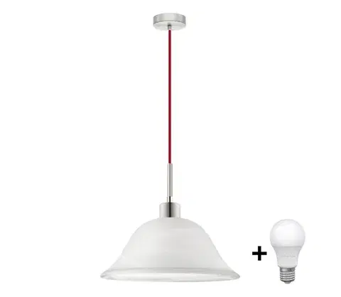 Svietidlá Eglo LED luster na lanku 1xE27/60W/230V biela/červená 1xEG32516+1xNSLA50010