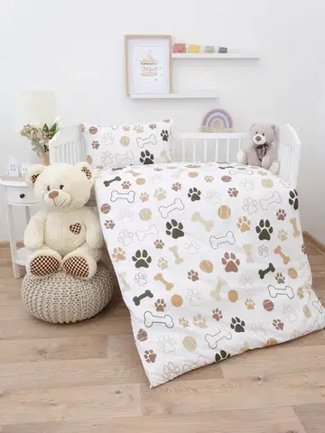 Detské obliečky MKLozkoviny.sk Bavlnené obliečky Renforcé do postieľky – Psie labky biele - 100 × 135 cm - 40 x 60 cm