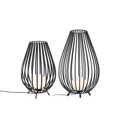 Stojace lampy Sada stojacích lámp čierna s opálom 110 cm a 70 cm - Angela