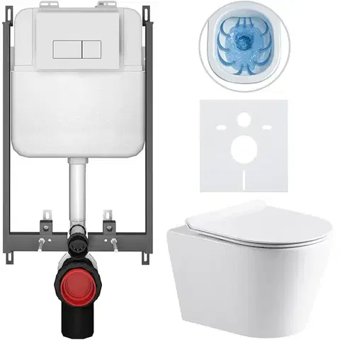 Záchody CERANO - Kompletný WC set Basic/Carlito - biela lesklá - WC tlačidlo Modulo/Biela - na zamurovanie - 48,5x36,5 CER-8050BD86046