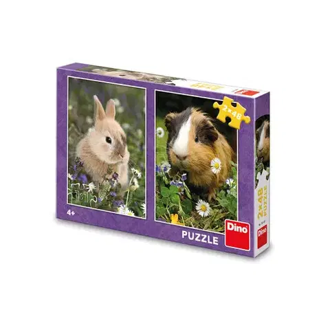 Do 49 dielikov Dino Toys Puzzle Zajačik a morča 2x48 Dino