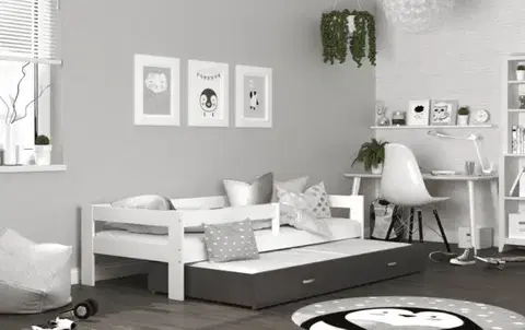 Postele ArtAJ Detská posteľ HOPE P2 s prístelkou | biela/sivá 80 x 190 cm