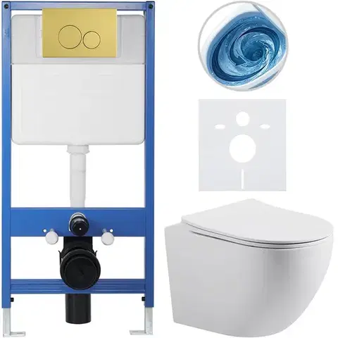 Záchody CERANO - Kompletný WC set Profi/Cesso - biela matná - WC tlačidlo Duo. zlatá - predstenová inštalácia - 49x36 CER-8050BD84347