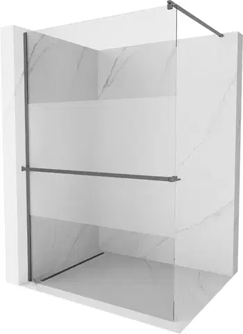 Sprchové dvere MEXEN/S - Kyoto+ Sprchová zástena s poličkou WALK-IN 120 x 200, transparent/dekor, grafit metal 800-120-121-95-35