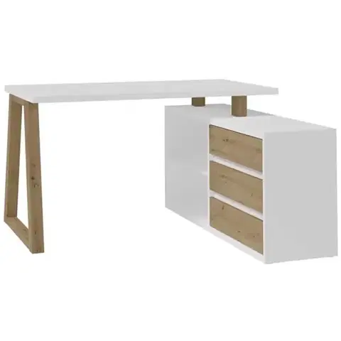 Moderné kancelárske stoly Set Iga II Písací stôl + Komoda biely/dub artisan