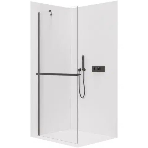 Držadlá k vani CERANO - Sprchová zástěna Walk-in Onyx Y L/P - 8 mm + polička/držák - černá matná, transparentní sklo - 50x200  CER-8050BD1195