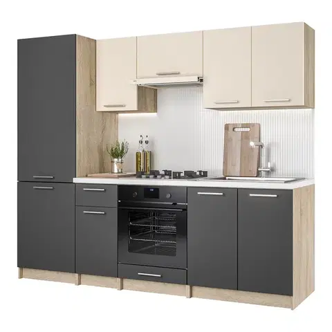Kuchynské linky NABBI Hafling 240 kuchyňa dub sonoma / antracit / vanilka