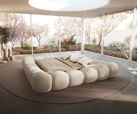 Čalúnené postele DELIFE Čalúnená posteľ Perlla 180x200 cm bouclé krémovo biela