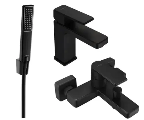 Kúpeľňové batérie MEXEN/S - Mino R72 SET umývadlová batéria + vaňové s príslušenstvom, čierna 72403R72-70
