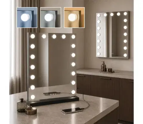 Kúpeľňové zrkadlá BRILAGI - LED stmievateľné make-upové zrkadlo HOLLYWOOD LED/15W/230V 55x70 cm čierne FG-M2-WS40-5570-BLK