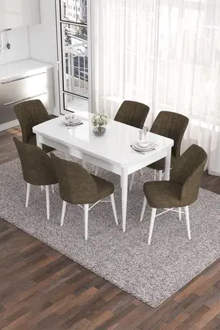 Jedálenské sety Extendable Dining Table & Chairs Set (7 Pieces) Eva - White, Brown