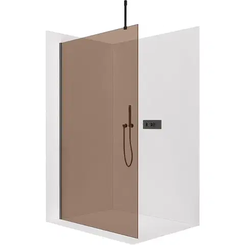 Sprchové dvere CERANO - Sprchová zástena Walk-in Onyx Top Cube Ľ/P - 8 mm - hranatá vzpera - čierna matná, bronzové sklo - 160x200 CER-689170