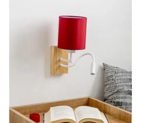 Svietidlá BRILAGI-LED Nástenná lampa NUBILA WOOD 1xE27/25W/230V+LED/3W dub/pompej. červená BG1565+BG1579